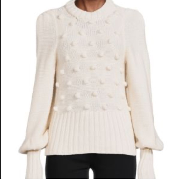 Ramy Brook Rachel Ivory Pom Pom Sweater XS Alpaca Wool Crewneck Bishop Sleeve - Picture 1 of 8